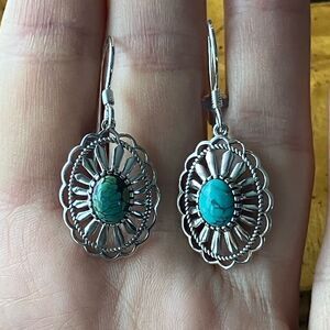 Real Turquoise Sterling Silver Concho Earrings